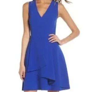Adelyn Rae Blue Asymmetrical Fit and Flare Dress